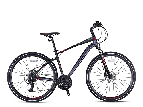 Mountainbike : T&Y Trade 28 Zoll Alu Aluminium Damen Herren MTB Mountainbike Fahrrad Rad Bike 24 Gang Scheibenbremse KRN21-099 Schwarz Rot H16