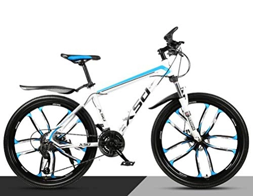 Mountainbike : Tbagem-Yjr Mountain Bike 26 Zoll Stoßdämpfung High-Carbon Stahl Mit Variabler Geschwindigkeit, Stadt Straßenfahrrad (Color : White Blue, Size : 30 Speed)