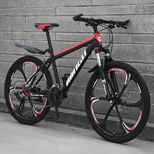 Mountainbike : Tbagem-Yjr Mountain Bike Mit Hohem Kohlenstoffstahlrahmen-Scheibenbremsen Stoßdämpfung Erwachsener Radrenn (Color : Black red, Size : 27 Speed)