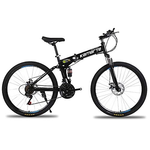 Mountainbike : Unisex Mountainbike mit Zwei Federn 26 Zoll Stahlrahmen mit hohem Kohlenstoffgehalt 21 / 24 / 27 Geschwindigkeit Faltrad mit Doppelscheibenbremse, Black, 21Speed