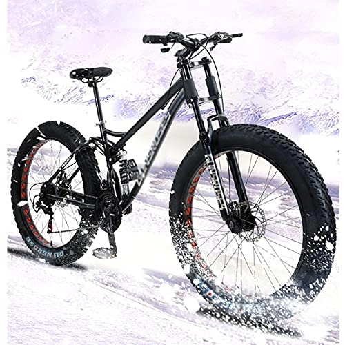 Mountainbike : UYHF Big Fat Tire Mountainbike Herren Fahrrad 26 In High Carbon Stahlrahmen Outdoor Rennrad 7 Geschwindigkeit Vollfederung MTB Black-Spoke Wheel