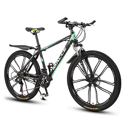 Mountainbike : WGXY Faltbares Mountainbike, Hardtail-Mountainbike aus Kohlenstoffstahl, MTB-Fahrrad mit Speichenrad, Straßenrennen mit doppelter Stoßdämpfung, Grün, 26 inch 24 Speed