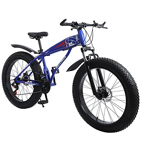 Mountainbike : WLWLEO Mountainbike Fahrrad für Erwachsene Teen Herren Damen, 26 Zoll Fat Tire Snowbikes mit Federgabel, Doppelscheibenbremsen MTB, Sand Anti-Rutsch-Fahrrad, Blau, 27 Speed