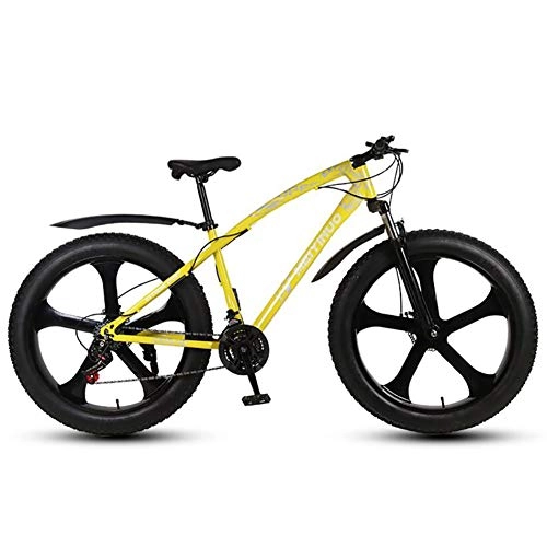 Mountainbike : WXX 26 Zoll Mountainbike Breitreifen Off-Road-Fahrrad-Doppelscheibenbremse Titanlegierung Erwachsene Im Freien Strand Speed ​​Bike, Gelb, 27 Speed