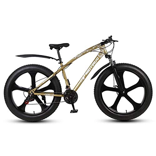 Mountainbike : WXX 26 Zoll Mountainbike Breitreifen Off-Road-Fahrrad-Doppelscheibenbremse Titanlegierung Erwachsene Im Freien Strand Speed ​​Bike, Gold, 27 Speed
