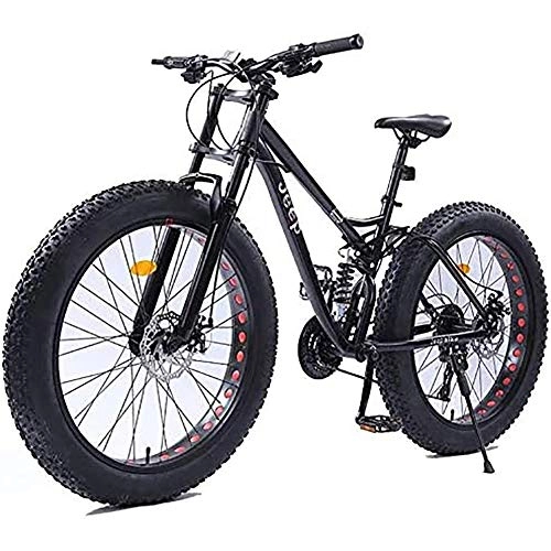 Mountainbike : WXX Erwachsene Mountain Bike High Carbon Stahlrahmen 26 Zoll 4.0 Fat Reifen Motorschlitten Doppelscheibenbremse Damping Querfeldeinrennen Variable Speed ​​Fahrrad, Schwarz, 24 Speed