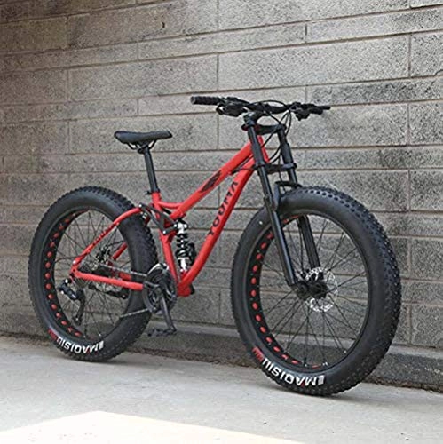 Mountainbike : XHJZ Mountain Bikes Dual-Fully fr Erwachsene, High Carbon Stahl Weicher Heckrahmen, Verzgerung Frhling Federgabel, mechanische Scheibenbremse, 26-Zoll-Rad, Rot, 27 Speed