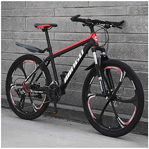 Mountainbike : XinQing-Fahrrad 26 Zoll Männer Mountain Bikes, High-Carbon Stahl Hardtail Mountainbike, Berg Fahrrad mit Federung vorne Adjustable Seat (Color : 30 Speed, Size : Black Red 6 Spoke)