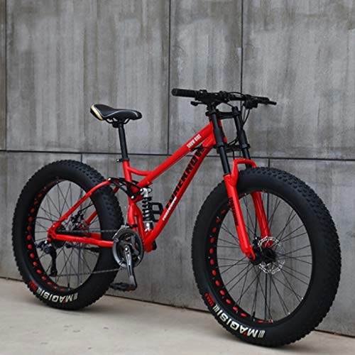 Mountainbike : XinQing Fahrrad Erwachsene Mountain Bikes, 24-Zoll-Fat Tire Hardtail Mountainbike, Doppelaufhebung-Rahmen und Federgabel All Terrain Mountain Bike (Color : Red, Size : 21 Speed)