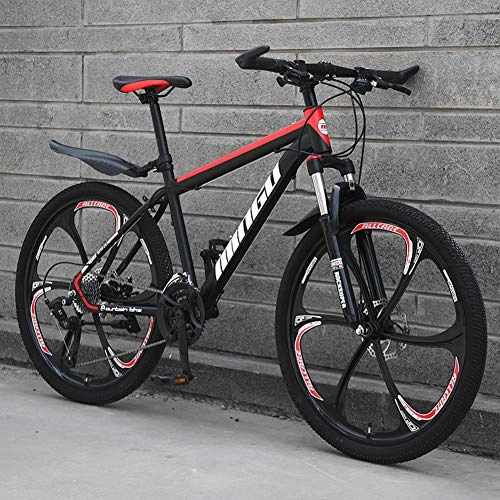 Mountainbike : XRQ 26 in Mountain Bike Bikes, Mit 6 Spoke 21 / 24 / 27 / 30 Geschwindigkeit Glänzender SYS Doppelscheibenbremse Gabel Federung hinten Anti-Rutsch, Black red, 21speed
