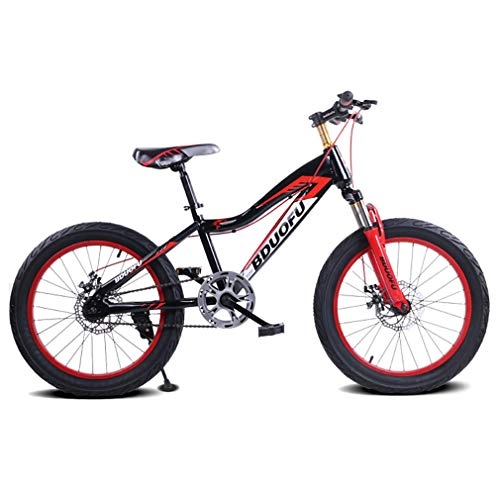 Mountainbike : YAOXI 20 Zoll Mountainbike Mit Federgabeldämpfung, Rahmen Aus Kohlenstoffstahl Einzelne Geschwindigkeit Scheibenbremssystem Kinderfahrrad Jungen-Mädchen-Fahrrad, Black / red
