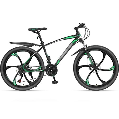 Mountainbike : YHRJ Rennrad Mountainbike Stoßdämpfendes Und Leichtes Fahrrad Für Erwachsene Im Freien, MTB 24 / 26 Zoll Rad, Doppelscheibenbremsen, 6 Schneidräder (Color : Black Green -27 SPD, Size : 24inch)