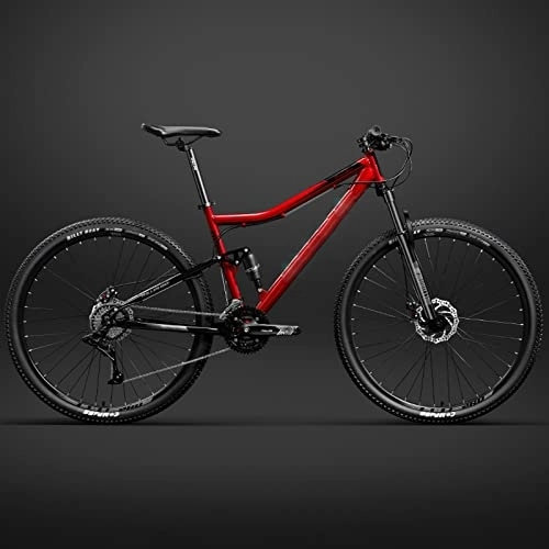 Mountainbike : YXGLL 26-Zoll-Fahrradrahmen, vollgefedertes Mountainbike, doppelte Stoßdämpfung, mechanischer Rahmen für Scheibenbremsen (red 30 Speeds)