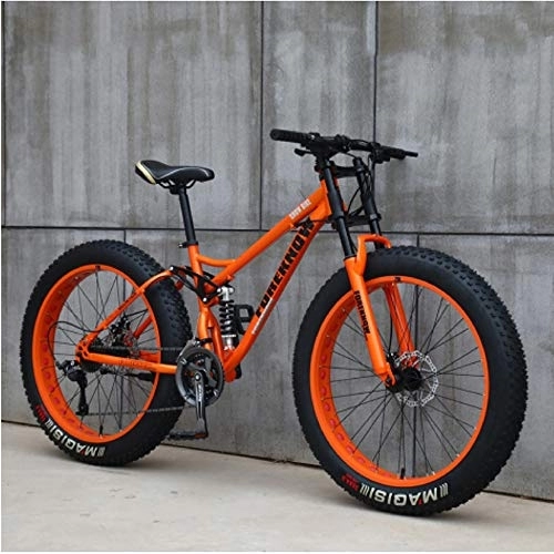 Mountainbike : ZXCVB 24 / 26 Zoll Mountainbike MTB Hardtail 4.0 Fat Tire Bike Strand Schnee Mountainbiken Männer Und Frauen, Orange-24inch / 27speed