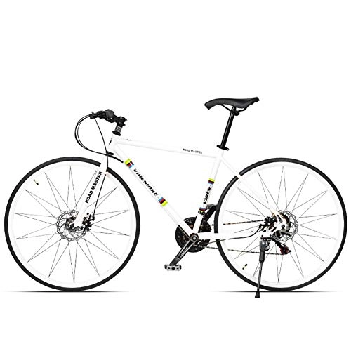 Rennräder : 21 Speed-Straßen-Fahrrad, High-Carbon Stahlrahmen Männer Rennrad, 700C Räder Stadt-Pendler-Fahrrad mit Doppelscheibenbremse, Gelb, gerader Griff Geeignet für Männer und Frauen, Radfahren und Wand