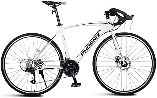 Rennräder : Adult Rennrad, Männer Rennrad mit Doppelscheibenbremse, High-Carbon Stahlrahmen-Straßen-Fahrrad, Stadt-Dienstprogramm Fahrrad (Color : White, Size : 27 Speed)