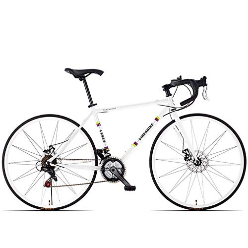 Rennräder : BCX 21-Gang-Rennrad, High-Carbon-Stahlrahmen Herren-Rennrad, 700C-Räder City Commuter-Fahrrad mit Doppelscheibenbremse, weiß, gerader Griff, Weiß, Gebogener Griff