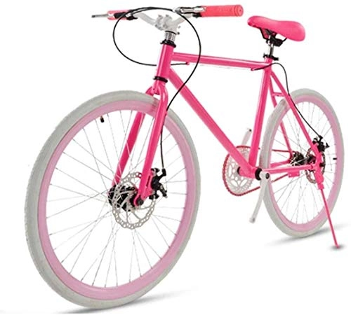 Rennräder : DALUXE Rennrad Fr Mnner Und Frauen, Einfaches Fahrrad, Erwachsene Frauen Fahrrad, Fahrrad, Studenten mnner doppelscheibenbremse Sportwagen, 26 / 24 Zoll Zwei, Pneumatic Racing (pink), XL