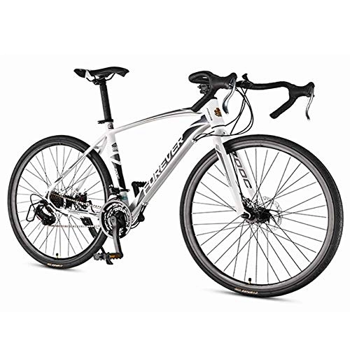 Rennräder : DJYD Männer Rennrad, 21 Speed-High-Carbon Stahlrahmen-Straßen-Fahrrad, voller Stahl Rennrad mit mit Doppelscheibenbremse, 700 * 28C Räder, Weiss FDWFN (Color : White)