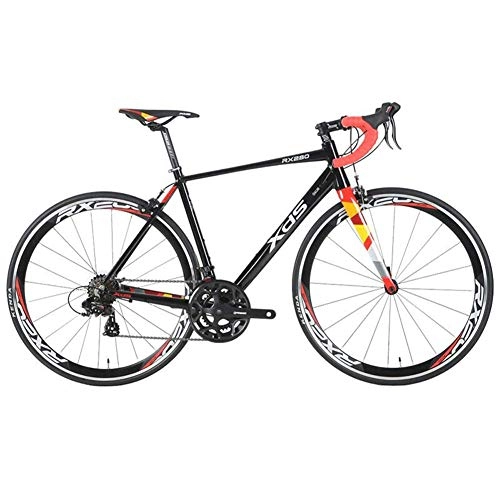 Rennräder : FANG 14 Gang-Schaltung Rennrad Fahrrad, Straßenrennrad für Damen und Herren, Erwachsene Aluminium Rahmen Ultra-Licht Fahrrad, Schwarz, 460MM