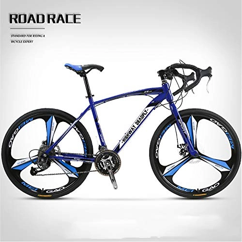 Rennräder : JXH 26-Zoll-Straen-Fahrrad, 27-Speed Bikes, Doppelscheibenbremse, High Carbon Stahlrahmen, Straenfahrradrennen, Mnner und Frauen, Blau