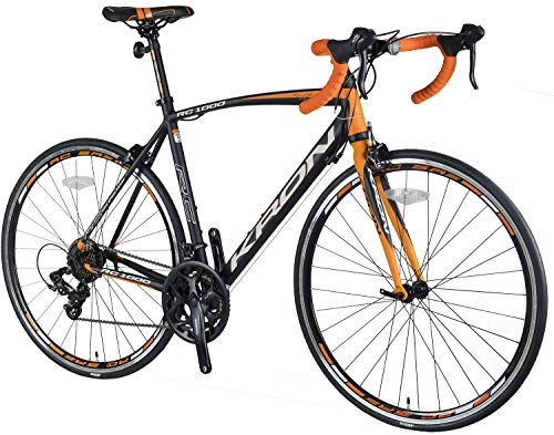 Rennräder : KRON RC-1000 Sehr leichtes Aluminium Rennrad 28 Zoll, 14 Gang Shimano Kettenschaltung | 21 Zoll (54cm) Rahmen Racebike Erwachsenen- und Jugendfahrrad | Schwarz Orange