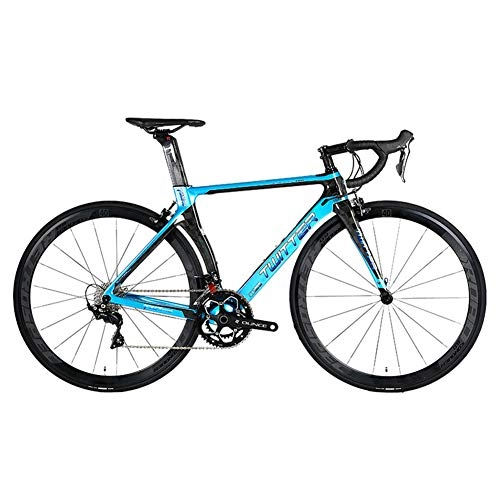 Rennräder : LYGID Rennräder Rennrad Kohlefaser 700C R7000 22 Geschwindigkeit Kohlenstoff Radsatz Sattelstütze Gabel Ultra-Licht Fahrrad Doppel-V-Bremse, Blau, 52cm