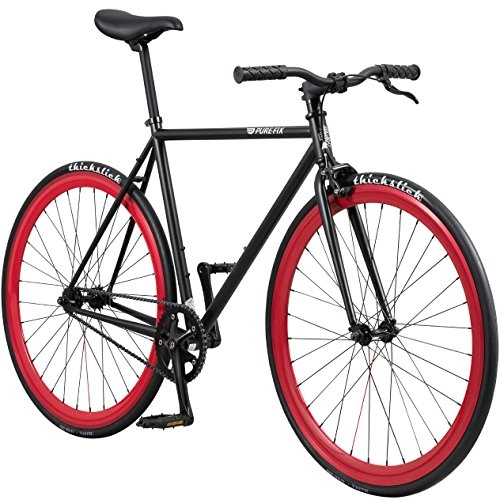 Rennräder : Pure Fix Cycles Erwachsene Fixie The Fixed Gear Fahrrad mit einem Gang, Echo Schwarz / Rot, 47 cm / X-Small