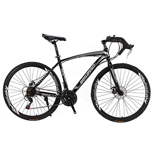Rennräder : Qinmo Mountainbike, Rennrad 700C 30 Speed City Bikes Curved Lenker Unisex Outdoor Radfahren Doppelscheibenbremse Leichtes Rennrad (Color : Black)
