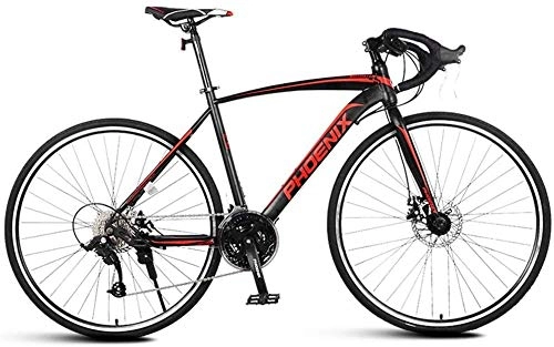 Rennräder : QXX Adult Rennrad, Männer Rennrad mit Doppelscheibenbremse, High-Carbon Stahlrahmen-Straßen-Fahrrad, Stadt-Dienstprogramm Fahrrad (Color : Black, Size : 27 Speed)