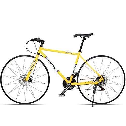 Rennräder : Rennrad für Erwachsene, 21-Gang-Rennrad mit Doppelscheibenbremse, Aluminiumrahmen, 700 C, City-Fahrrad, Gelb