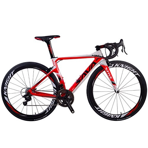Rennräder : SAVADECK Phantom 8.0 700C Carbon Rennrad Fahrrad mit Campagnolo Chorus 22 Geschwindigkeitsgruppe Michelin 25C Reifen und Fizik Sattel (52cm, Weiß Rot)