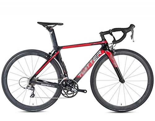 Rennräder : TSTZJ Rennrder, 2, 0 Carbon-Rennrad Rennrad 700C Carbon-Faser-Straen-Fahrrad mit 16-Gang-Kettensystem und Doppel-V Bremse, Black red-50cm