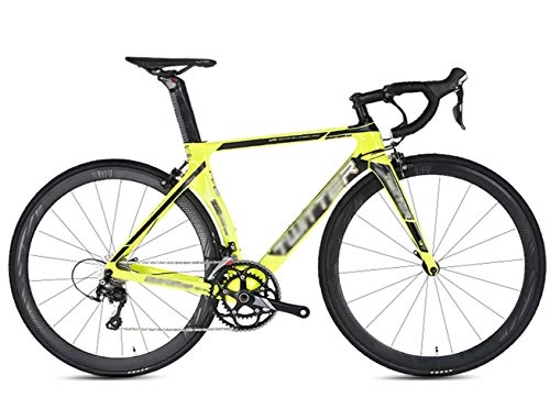 Rennräder : TSTZJ Rennrder, 2, 0 Carbon-Rennrad Rennrad 700C Carbon-Faser-Straen-Fahrrad mit 16-Gang-Kettensystem und Doppel-V Bremse, Fluorescent yellow-48cm
