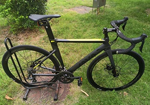 Rennräder : VHJ Aluminiumlegierung Rennrad Doppelscheibenbremse 18-Gang Rennrad Carbon Gabel, schwarz gelb, 57 cm