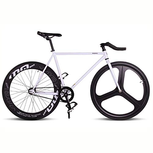 Rennräder : VHJ Magnesium Alloy Wheel 3 Speichen Fixie Fahrrad, Fahrrad mit festem Gang Rennrad, Weiß, 52 cm (175 cm - 180 cm)