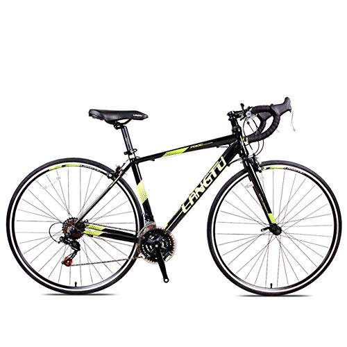 Rennräder : WJSW Rennrad, 21-Gang-Rennrad für Erwachsene, Doppel-V-Bremse, 700C-Räder, Rennrad, leichtes Aluminium, Männer, Frauen, Rennrad, schwarz, gelb