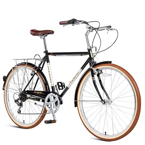Rennräder : Xiaoyue Retro-Straßen-Fahrrad, Frauen High-Carbon Stahl 7 Speed ​​City Pendler Fahrrad, Schnellspanner, Doppel-V Brake, ideal for die Straße oder Schmutz Trail Touring, Weiss lalay (Color : Black)