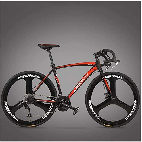 Rennräder : XinQing-Fahrrad Rennrad 21 / 27 Geschwindigkeit Scheibenbremse Integrated Rad Rennrad Racing Männer und Frauen Fahrräder (Color : 3 Spoke Red, Size : 27 Speed)