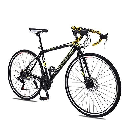 Rennräder : YUHEN 26 inch Mountainbike, Rennrad aus Kohlenstoffstahl, Doppelscheibenbremse, Rennrad mit Variabler Geschwindigkeit für Männer und Frauen, Blackyellow, 27Speed
