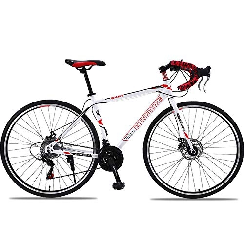 Rennräder : Zzbis Citybikes für Herren und Damen 26-Zoll-Rennrad mit geradem Lenker Doppelscheibenbremsen mit Variabler Geschwindigkeit-Lenker 30-Gang weiß rot_47CM
