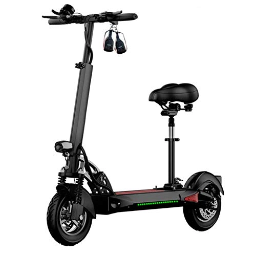Electric Scooter : Adult Electric Scooter, Foldable E-Scooter, USB Charging Function, 48V / 500W Maximum Speed of 45km / h Adjustable Handlebars, Black, Withseat, 16AH