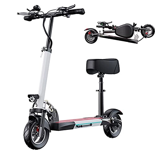 Electric Scooter : AORISSE Electric Scooter, 500W 48V Electric Scooter with Seat And Turn Signal, Foldable Electric Scooter with Color LCD Screen, Suitable for Adults And Teenagers, Maximum Load 200KG, White, 40_50KM