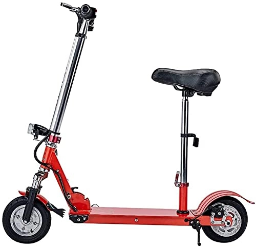 Electric Scooter : BeTlreo Electric Scooter, Portable Adult Foldable Scooter, Two-wheeled Lithium Battery Scooter, Shock Absorption And Long Battery Life, Used For Campus Work (Color : Type B is red with seat)