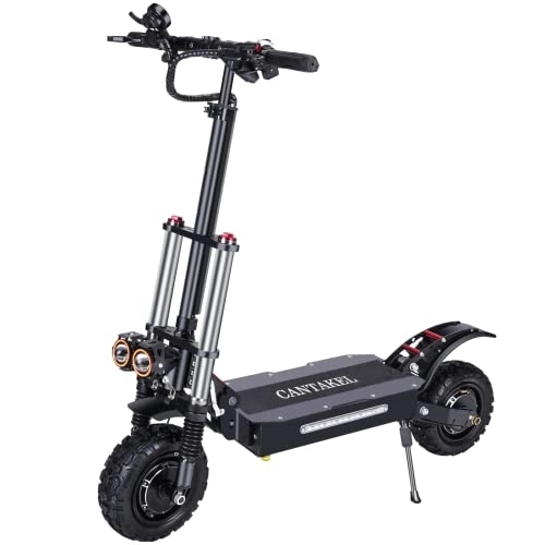 Electric Scooter : CANTAKEL Electric Scooter , with Dual Motor Up to 80 Kilometers Long Range Battery, Folding Off-Road Electric Scooter for Adults Dual Braking System, 11" Pneumatic Tires