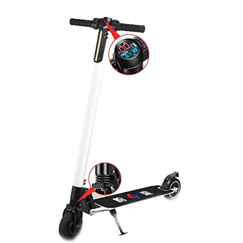 Electric Scooter : Daxiong Electric Scooter Adult Travel Two Rounds of Collapsible Mini Carbon Fiber Lithium Battery Scooter on Behalf of Driving, White, 25km