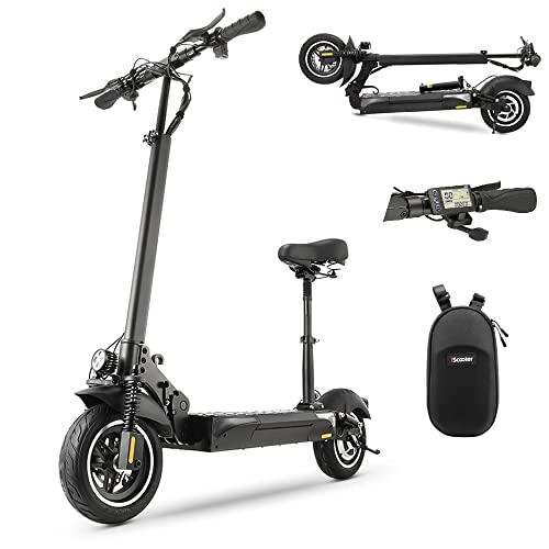Electric Scooter : Electric Scooter With Seat, Foldable Electric Scooter Adults ix4, Fast Speed 25km / h, 500W Motor, 20km Long Range, Double Turn Lights, 10'' Off-road Tires, 13Ah Li-Ion Battery, E-scooter for Adults & Teens