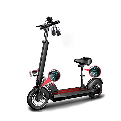 Electric Scooter : FUJGYLGL Foldable Electric Scooter with USB Mobile Phone Charging LCD Display 10-inch Pneumatic Tire with LED Light with Seat for Adults