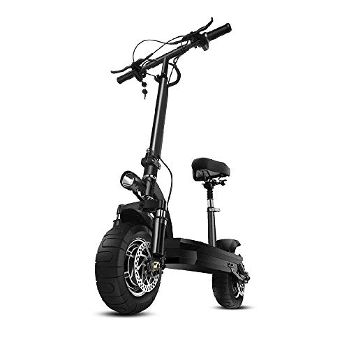 Electric Scooter : FUJGYLGL Folding Electric Scooter, Dual Drive with Seat 2400W Motor 60V Battery Speed 60km / H with LCD Display LED Light Adult Scooter