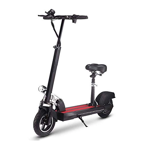 Electric Scooter : FUJGYLGL Folding Electric Scooter, Lithium Battery with Seat Disc Brake LCD Display Shock Absorber 35 Km / H Suitable for Commuting (Color : Black)